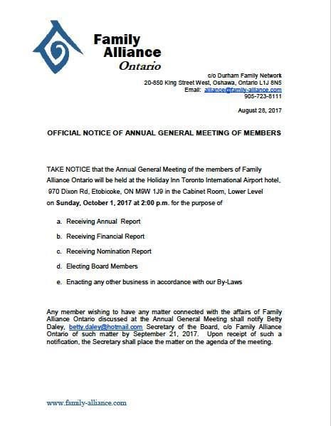 Family Alliance General Meeting Oct. 1, 2017 Family Alliance General Meeting Oct. 1, 2017